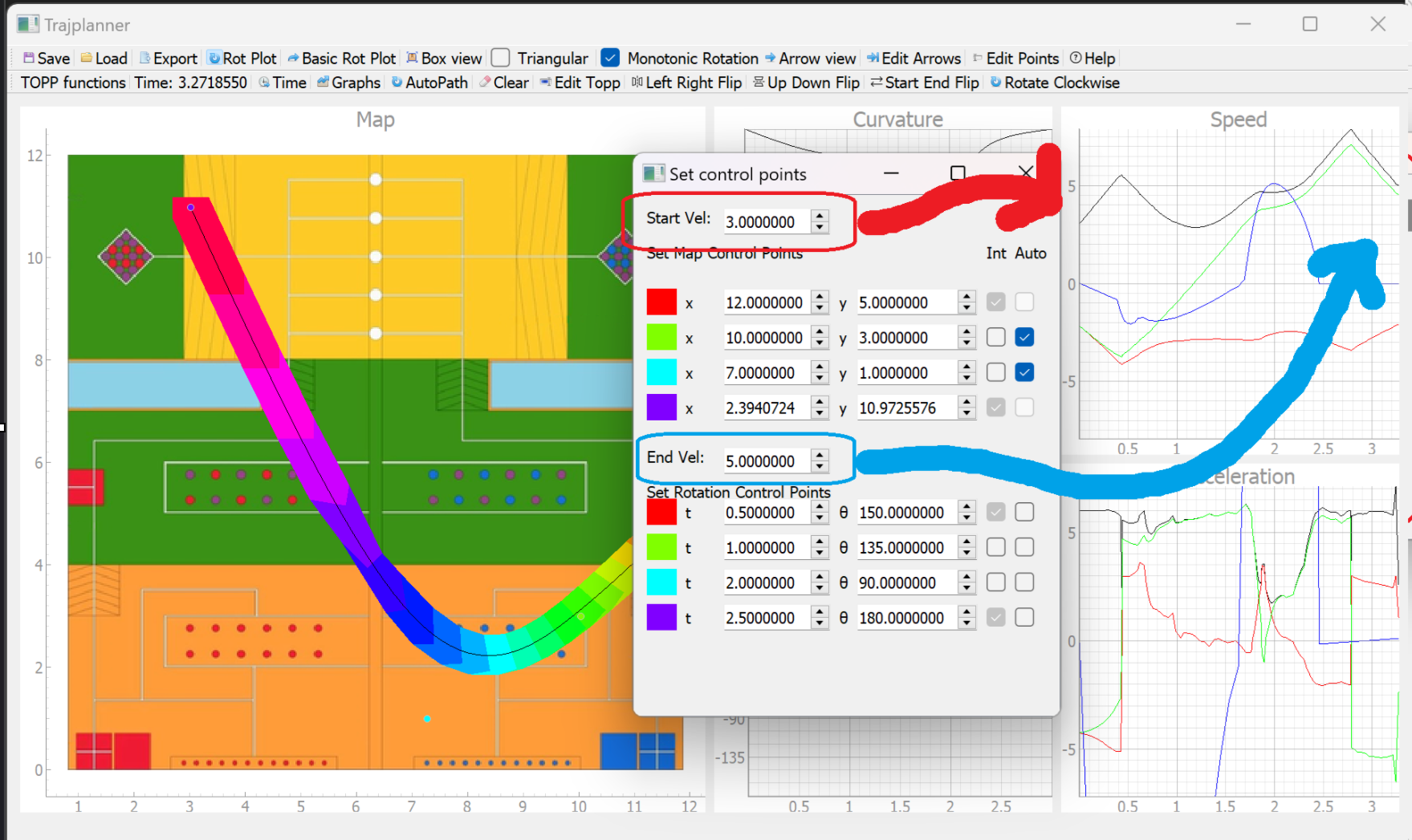 Start/End velocity settings